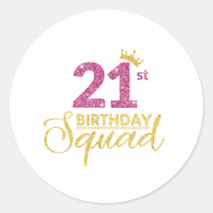 21e verjaardag Squad Party Kroon Roze Goud Ronde Sticker