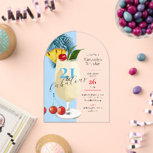 21e verjaardag Tropical Blue Pina Colada Cocktail Acryl Uitnodigingen