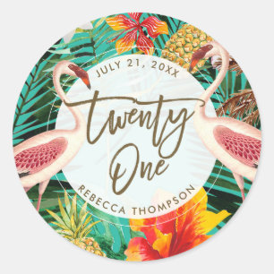 21e verjaardag tropische flamingo sticker