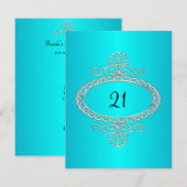 21e verjaardag Turquoise & Zilver Metaal Kaart (Voorkant / Achterkant)
