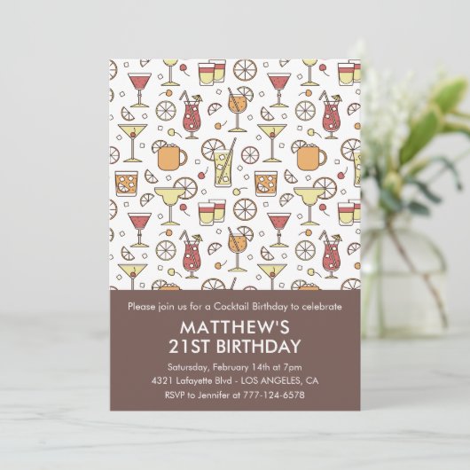 21e verjaardag uitnodiging Cocktail Stijlvolle Pat (Staand voorkant)
