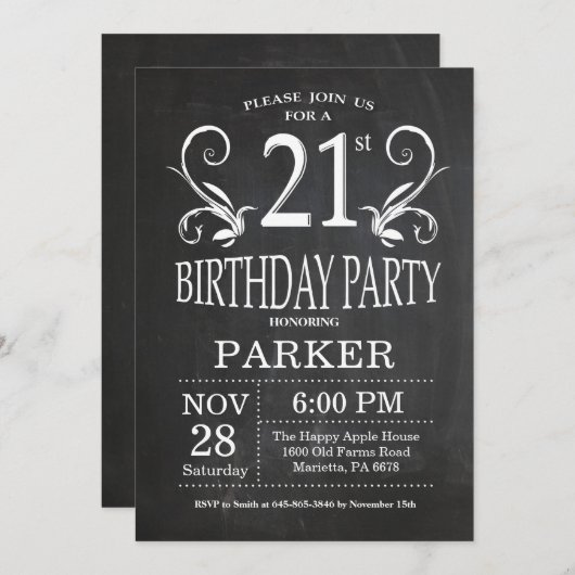 21e verjaardag Uitnodiging karton (Voorkant / Achterkant)