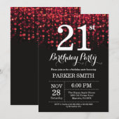 21e verjaardag uitnodiging Red Glitter (Voorkant / Achterkant)