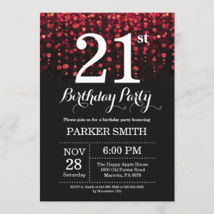 21e verjaardag uitnodiging Red Glitter