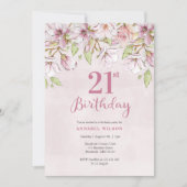 21e verjaardag uitnodiging roze bloem (Voorkant)