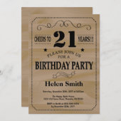 21e verjaardag Uitnodiging Rustic Wood (Voorkant / Achterkant)