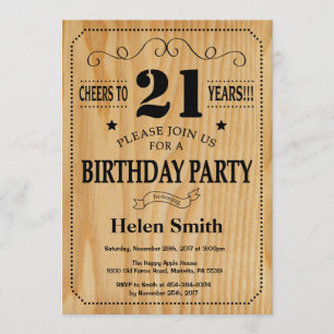 21e verjaardag Uitnodiging Rustic Wood