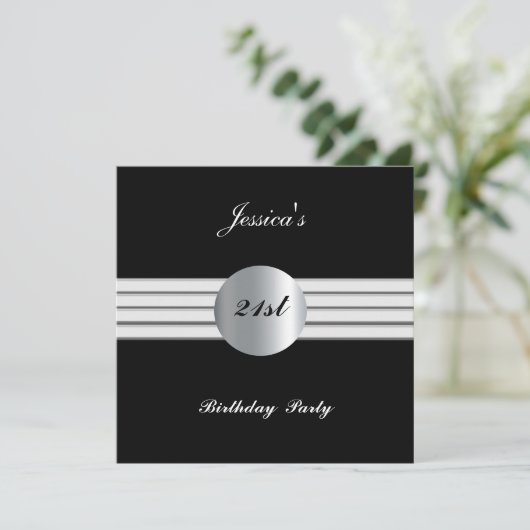 21e verjaardag Uitnodiging zwart (Staand voorkant)