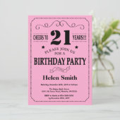 21e verjaardag uitnodiging zwart en roze (Staand voorkant)