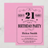 21e verjaardag uitnodiging zwart en roze (Voorkant / Achterkant)