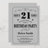 21e verjaardag uitnodiging zwart en zilver grijs (Voorkant / Achterkant)