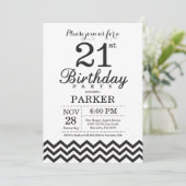 21e verjaardag uitnodiging zwart-wit Chevron (Staand voorkant)