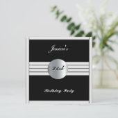 21e verjaardag Uitnodiging zwarte Zilver (Staand voorkant)