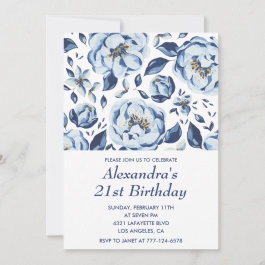 21e verjaardag uitnodigingen Elegant Bloemen (Voorkant)