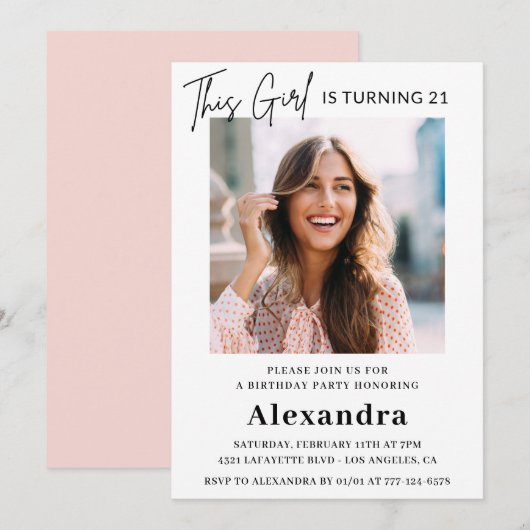 21e verjaardag uitnodigingen Foto Elegant Vrouw (Voorkant / Achterkant)