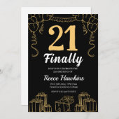 21e verjaardag uitnodigingen Modern zwart-wit (Voorkant / Achterkant)