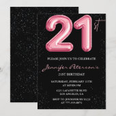 21e verjaardag uitnodigingen Pink Balloon Glam Bla (Voorkant / Achterkant)