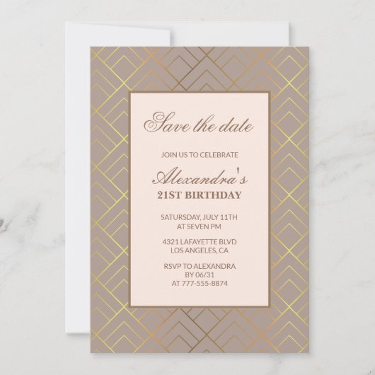 21e verjaardag uitnodigingen Sla de datum Elegant (Voorkant)