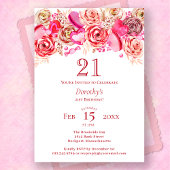 21e Verjaardag Valentijn Roze Rose Swirly Heart Kaart