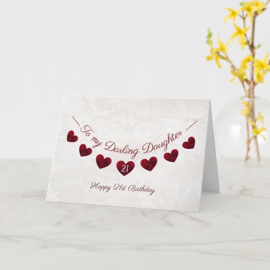 21e verjaardag van Darling Dochter Red Heart Bunti Kaart (Gele Bloem)