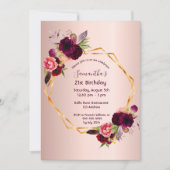 21e verjaardag van de bogundy florals roos gouden  kaart (Voorkant)