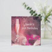 21e verjaardag van de roze champagne Glass Bow 2 Kaart (Staand voorkant)