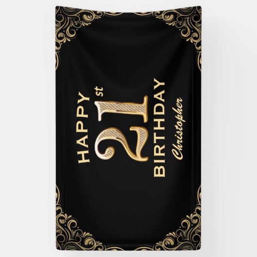 21e verjaardag van de zwarte en goudfeestdag spandoek (Verticaal)