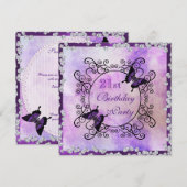 21e verjaardag van Paarse Butterflies & Diamonds Kaart (Voorkant / Achterkant)