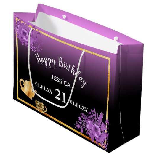 21e verjaardag vioolse paarse roze theepartij groot cadeauzakje (Voorkant Gekanteld)
