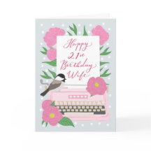 21e verjaardag voor vrouw | Typemachine en bloemen