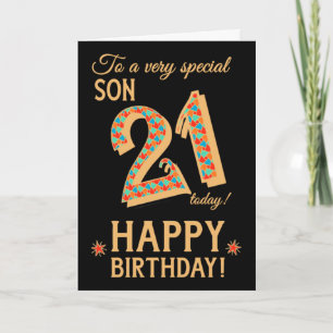 21e verjaardag, voor zoon, gouden effect op zwart kaart