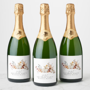 21e verjaardag Witte Pompoen Herfstbloemen Custom Sparkling Wijnetiket