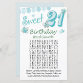 21e verjaardag Word Search Game (Voorkant / Achterkant)