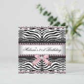 21e verjaardag Zebra Roze witte zwarte zijde Kaart (Staand voorkant)
