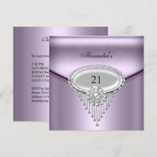 21e verjaardag Zilver Wit Lilac Juwelen Afbeelding Kaart
