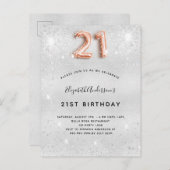 21e verjaardag zilveren roos uitnodiging briefkaart (Voorkant / Achterkant)