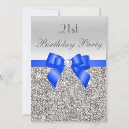 21e verjaardag zilveren Sequin Royal Blue Bow Diam Kaart