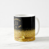 21e verjaardag zwart goud boog koffiemok (Voorkant rechts)