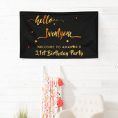 21e verjaardag zwart goud hallo 21 naamscript spandoek (Insitu)
