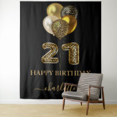 21e verjaardag zwart goud luipaard naam schrift wandkleed (In situ)