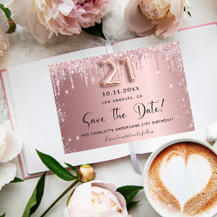 21e verjaardag zwart roze zilver met de datum save the date