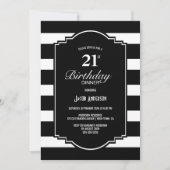21e verjaardag zwart-wit gestreept diner kaart (Voorkant)