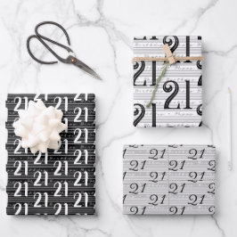 21e verjaardag Zwart Wit Typografie Nummers Inpakpapier Vel