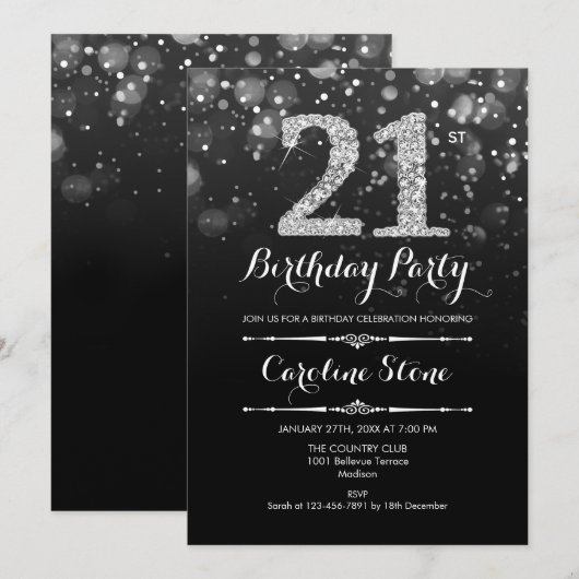 21e verjaardag - Zwart Zilver Kaart (Voorkant / Achterkant)