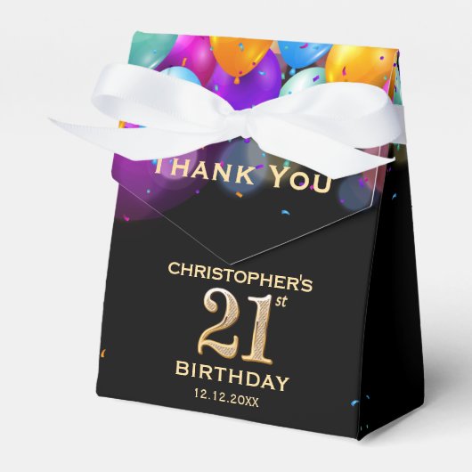 21e verjaardag Zwarte en gouden ballonnen Bedankdoosjes (Voorkant Zijde)