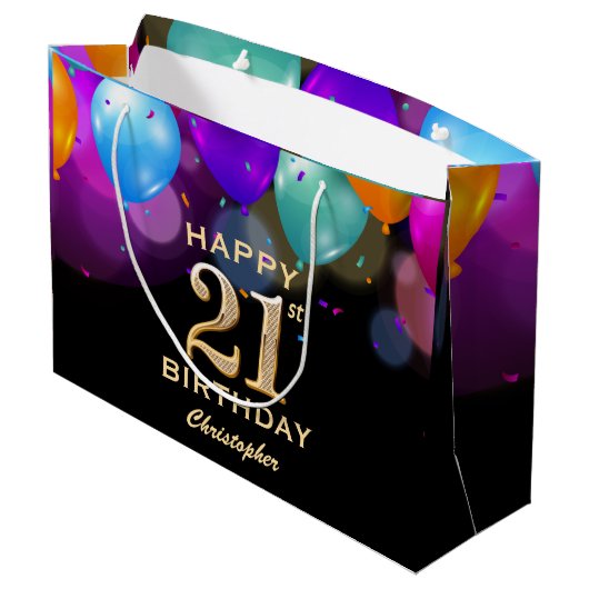 21e verjaardag Zwarte en gouden ballonnen Groot Cadeauzakje (Achterkant Gekanteld)