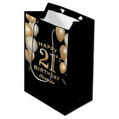 21e verjaardag Zwarte en gouden ballonnen Medium Cadeauzakje (Voorkant Gekanteld)