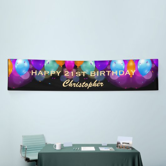 21e verjaardag Zwarte en gouden ballonnen Spandoek (Beurs)