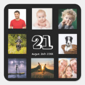 21e verjaardag zwarte foto collage man vierkante sticker (Voorkant)