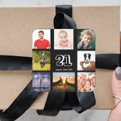 21e verjaardag zwarte foto collage man vierkante sticker